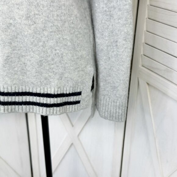 Tommy Hilfiger Logo Patch Varsity Sweater Grey Small Wool Blend Quarter Zip - Picture 6 of 12